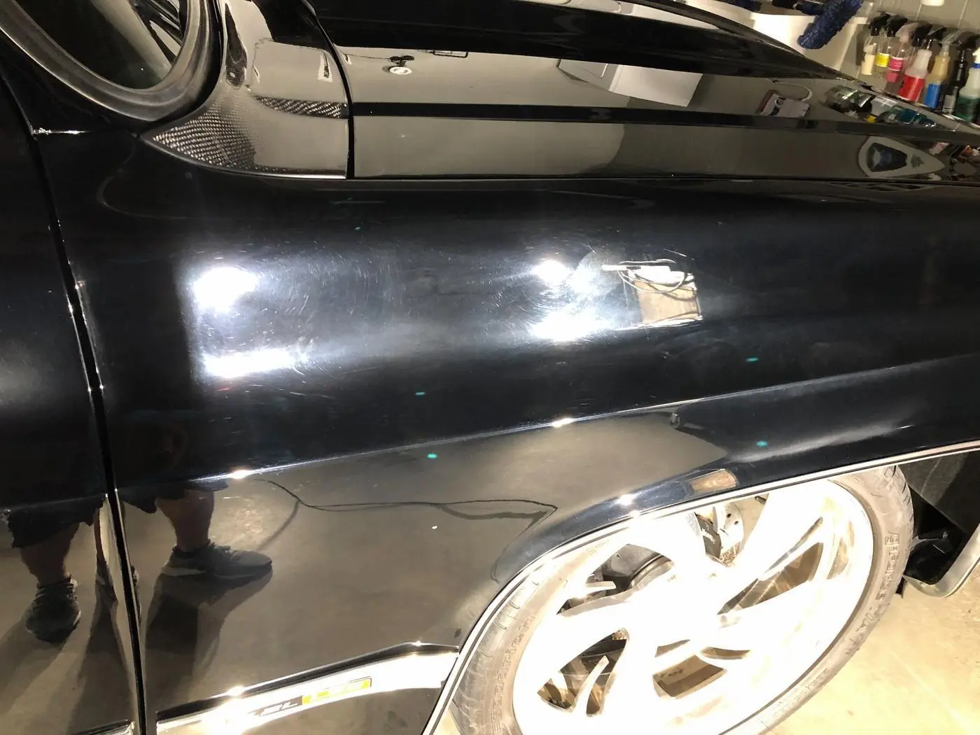 Black Chevrolet C10 before paint correction